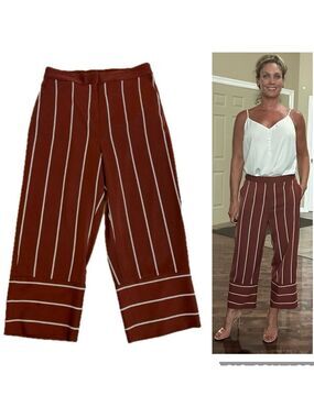 Dynamite rust Brown white striped wide leg culottes trouser pants Sz M cropped